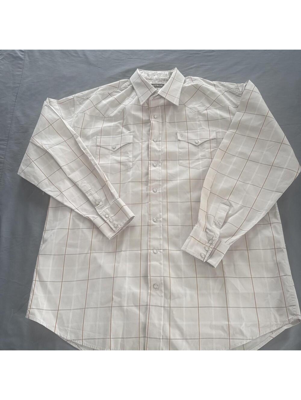 STETSON WESTERN SHIRT LONG SLEEVE PEARL SNAP TAN ORANGE PLAID MEN'S SIZE  2XL